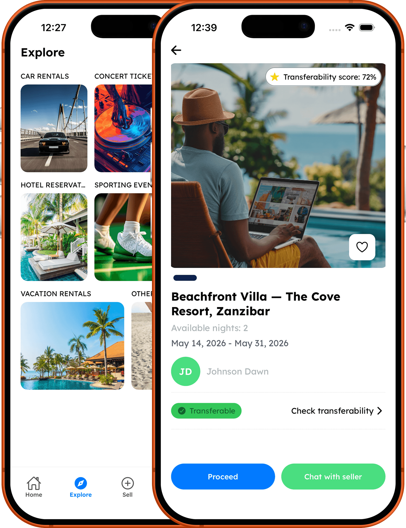DLIA marketplace app showing booking listings